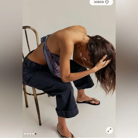 Free People We the Free Palmer Cuffed Jeans in Outer Space (Black) Size 29. NWT - Picture 4 of 12